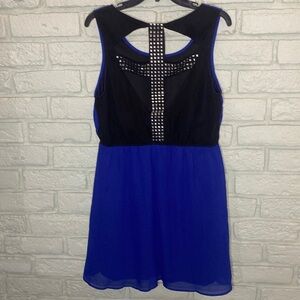Blue Sleeveless Dress with studded cross back